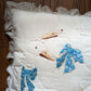 Vintage Embroidered White Pillow | Trio of Charming Ducks