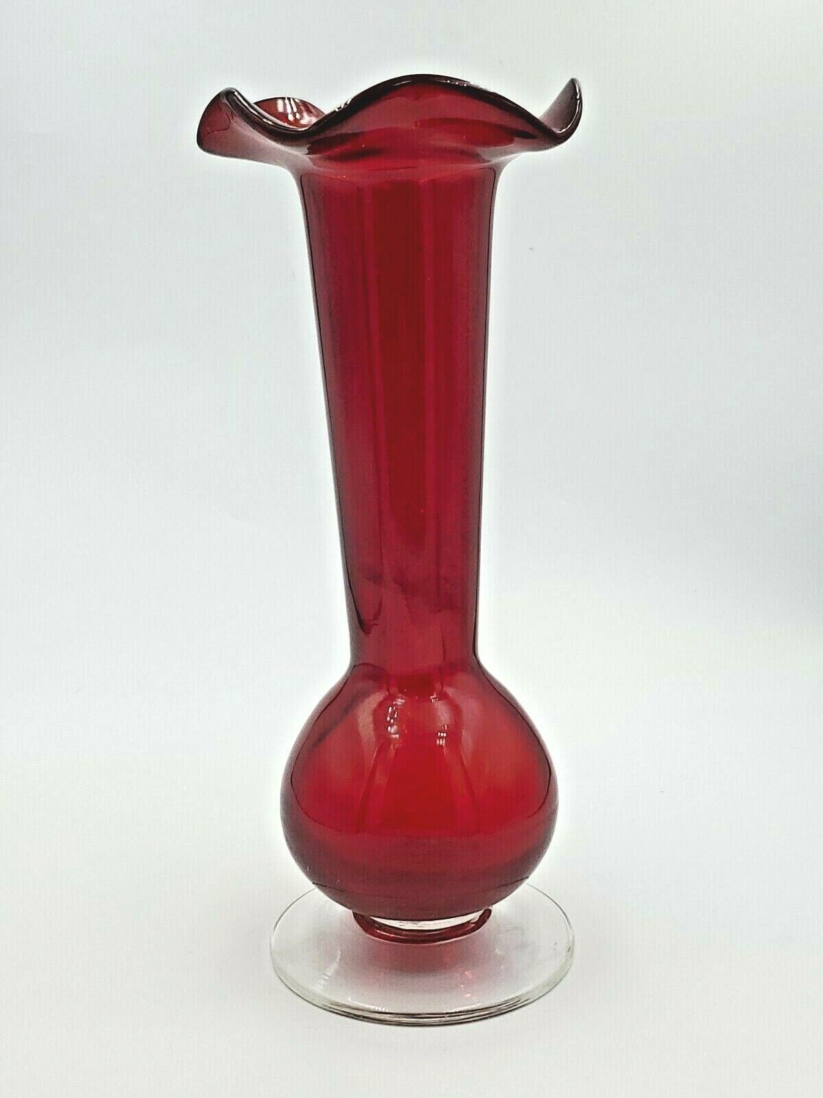 Red Vintage Handblown Glass red Tulip Bud Vases 7.5 inch