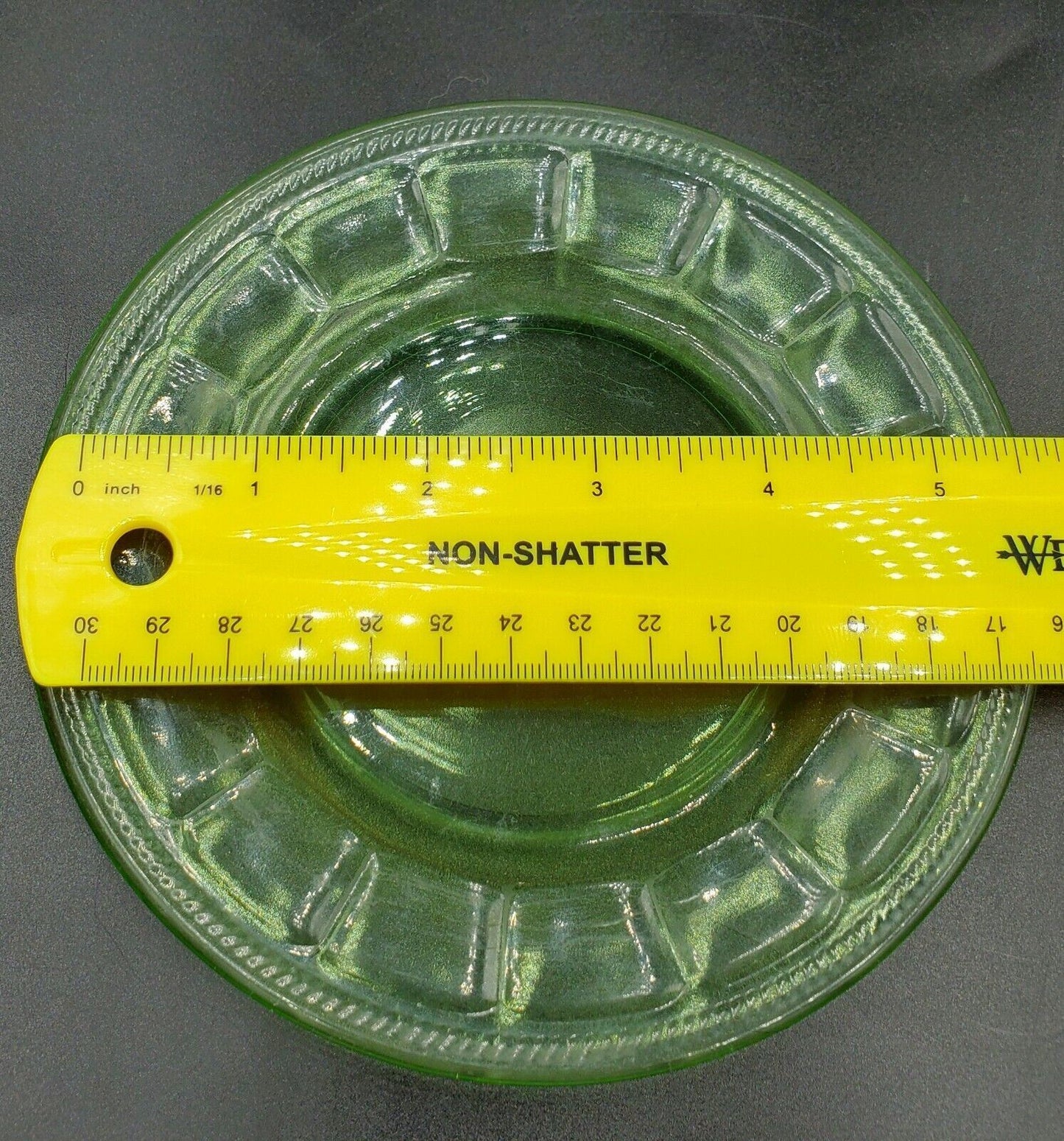 Green Uranium Anchor Hocking Block Optic Plate 6" Depression, Vaseline Glass VTG